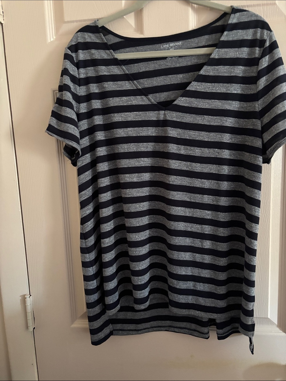Lane Bryant Navy & Heather Gray Striped V-Neck Tee